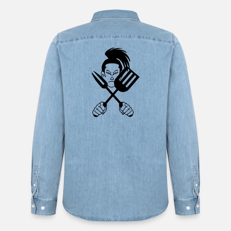 Japanischer Samurai-Koch - Männer Jeanshemd Organic von Stanley/Stella - verwaschenes Hellblau