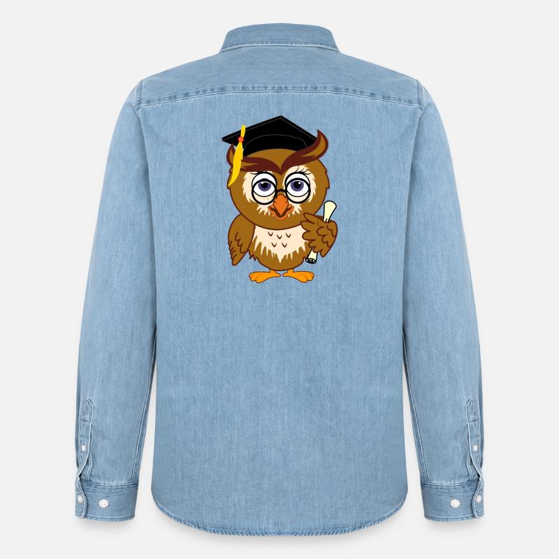 Schlaue Eule mit Diplom - Männer Jeanshemd Organic von Stanley/Stella - verwaschenes Hellblau