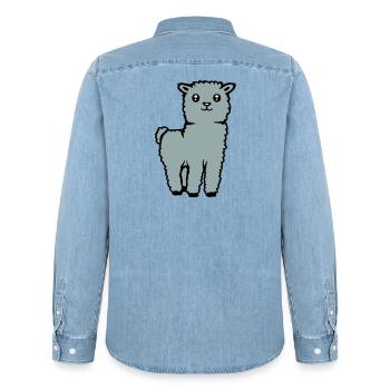 Niedliches Alpaka Lama Tier weich flauschig comic - Männer Jeanshemd Organic von Stanley/Stella - verwaschenes Hellblau - Hinten - AI Model Male 185 light (185cm)