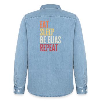 Eat Sleep Be Elias Repeat Retro Name - Men’s Organic Denim Shirt by Stanley/Stella - light wash - Back - AI Model Male 185 light (185cm)