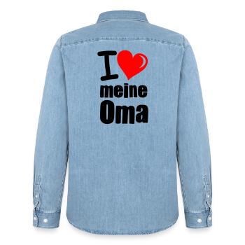 I Love meine Oma - Männer Jeanshemd Organic von Stanley/Stella - verwaschenes Hellblau - Hinten - AI Model Male 185 light (185cm)