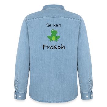 Sei kein Frosch - Männer Jeanshemd Organic von Stanley/Stella - verwaschenes Hellblau - Hinten - AI Model Male 185 light (185cm)