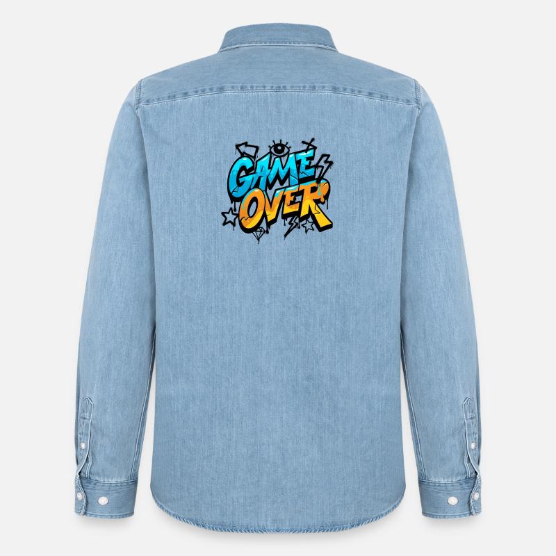 Game Over Graffiti Splash Tee - Männer Jeanshemd Organic von Stanley/Stella - verwaschenes Hellblau