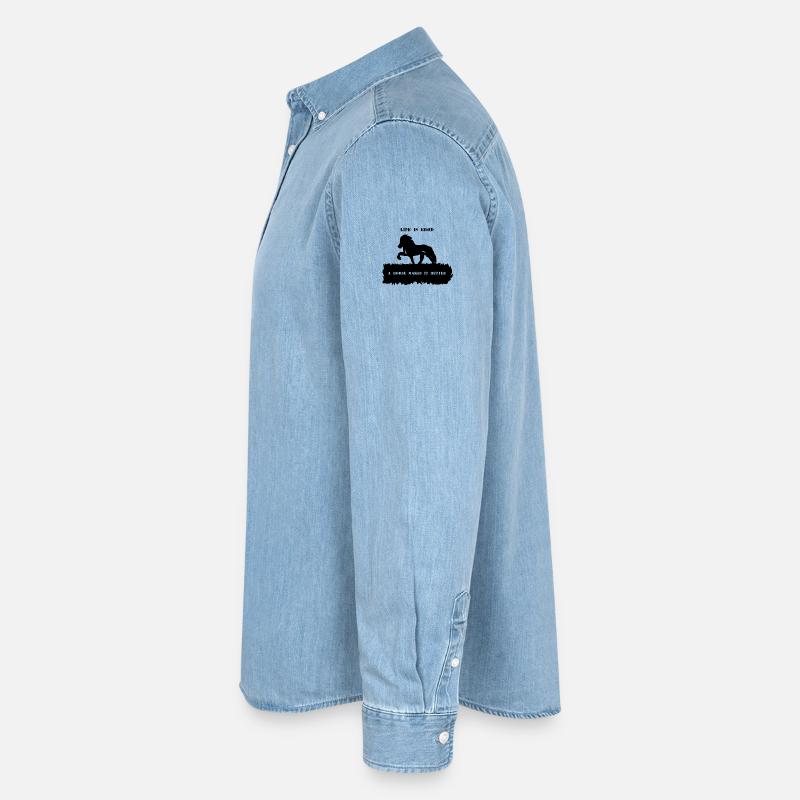 Spruch 2 mit Pferd 1 schwarz - Männer Jeanshemd Organic von Stanley/Stella - verwaschenes Hellblau