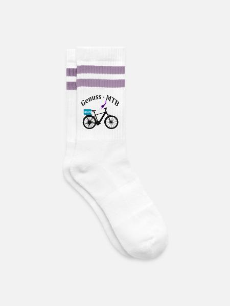 E--MTB_Herren - Gestreifte Tennissocken - Weiß/Flieder