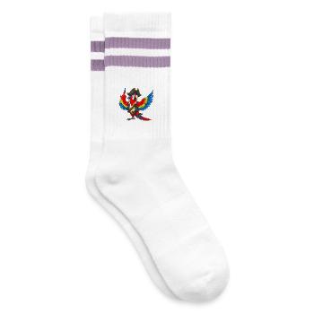 F CAW F Funny Pirate Macaw Parrot Meme - Gestreifte Tennissocken - Weiß/Flieder  - Rechts