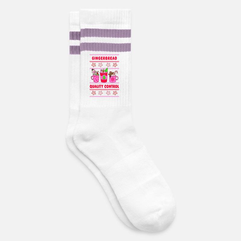 Gingerbread Quality Control - neon pink - Striped tennis socks - white/lilac