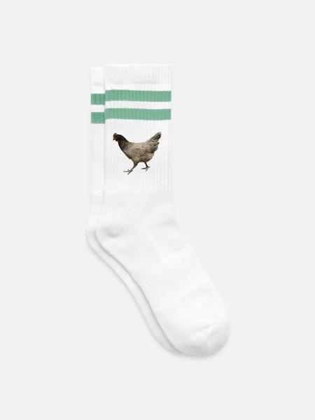 graues Huhn - Gestreifte Tennissocken - Weiß/Mint