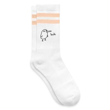 Huh, lustiger verwirrter Derpy-Vogel - Gestreifte Tennissocken - Weiß/Pfirsich - Rechts