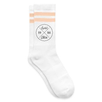 Limited edition 1986 - 40. Geburtstag Geschenk - Gestreifte Tennissocken - Weiß/Pfirsich - Rechts