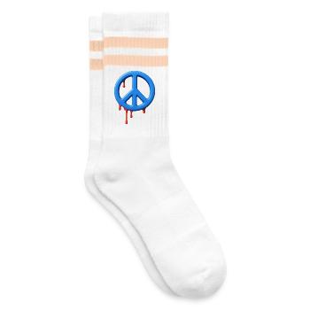 STOP WAR - peace & love - Striped tennis socks - white/peach - Right
