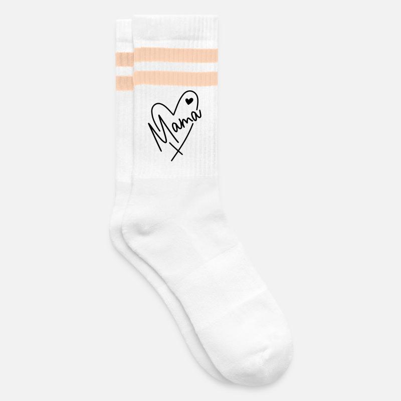 Mama Herz - Gestreifte Tennissocken - Weiß/Pfirsich