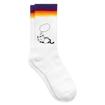 Katze KätzchenTier Comic personalisierbar Geschenk - Gestreifte Tennissocken - weiß/regenbogen - Rechts