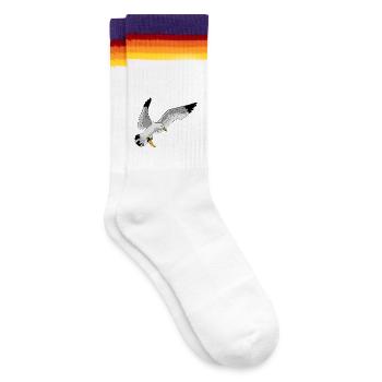 Stilvolle Seevogel Silhouette einer Möwe - Gestreifte Tennissocken - weiß/regenbogen - Rechts