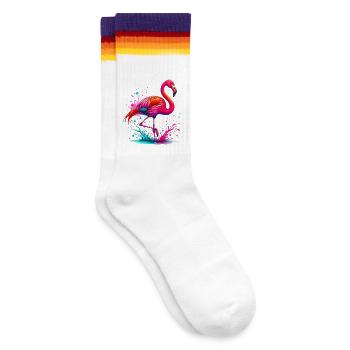 Flamingo - Gestreifte Tennissocken - weiß/regenbogen - Rechts