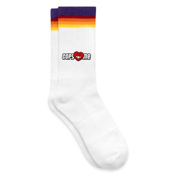 Cops love me (Farben änderbar) - Gestreifte Tennissocken - weiß/regenbogen - Rechts