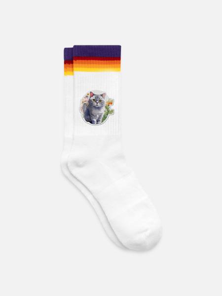 Britisch Kurzhaar - Gestreifte Tennissocken - weiß/regenbogen