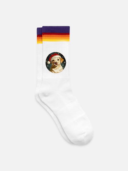 Weihnachtsmann Collie - Gestreifte Tennissocken - weiß/regenbogen