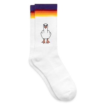Möwe Mittelfinger Beleidigung Stinkefinger frech - Gestreifte Tennissocken - weiß/regenbogen - Rechts