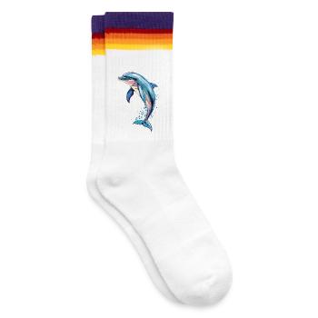 Delphin Taucher Delphine Ozean Süße Delfine Delfin - Gestreifte Tennissocken - weiß/regenbogen - Rechts