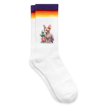 Sphynx-Katze - Gestreifte Tennissocken - weiß/regenbogen - Rechts
