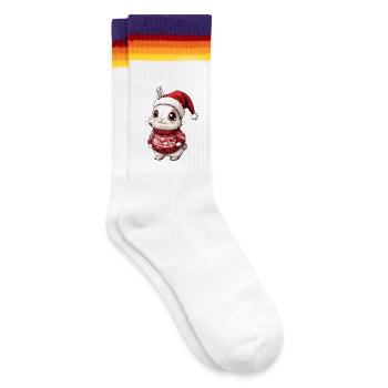 Hase Weihnachten Xmas - Gestreifte Tennissocken - weiß/regenbogen - Rechts