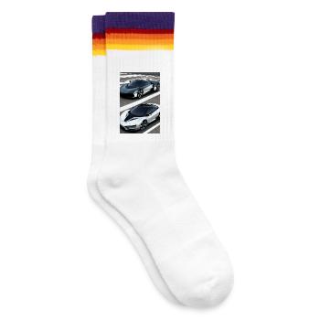 Futuristische Hypercar-Duos - Gestreifte Tennissocken - weiß/regenbogen - Rechts