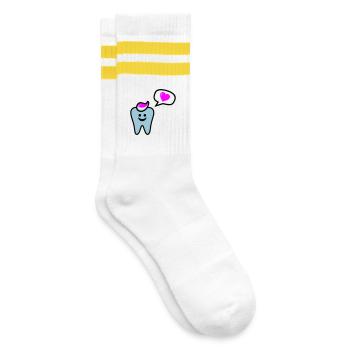 zahn punk zahnarzt dentist - Striped tennis socks - white/yellow - Right