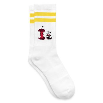 Apfel und Wurm - Gestreifte Tennissocken - Weiß/Gelb - Rechts