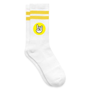 Pommes fork circle yellow - Striped tennis socks - white/yellow - Right