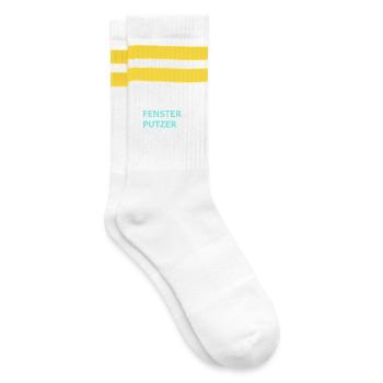 Bester Fensterputzer Reiniger Hausmann Geschenk - Gestreifte Tennissocken - Weiß/Gelb - Rechts