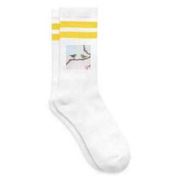 Frühlings Vögel - Gestreifte Tennissocken - Weiß/Gelb - Rechts