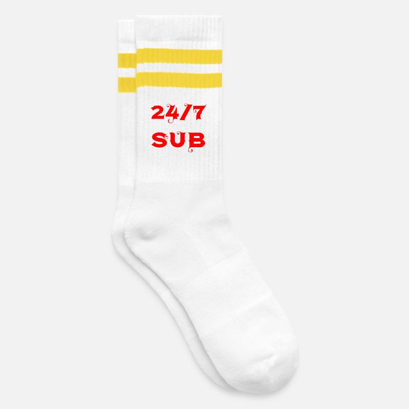 24/7 Sub - Gestreifte Tennissocken - Weiß/Gelb