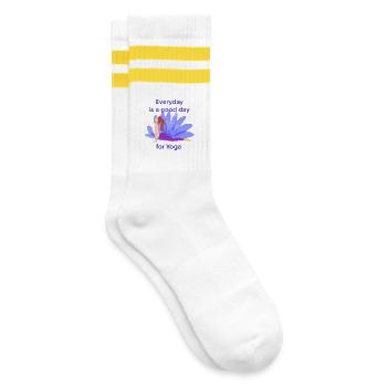 Yoga - Gestreifte Tennissocken - Weiß/Gelb - Rechts