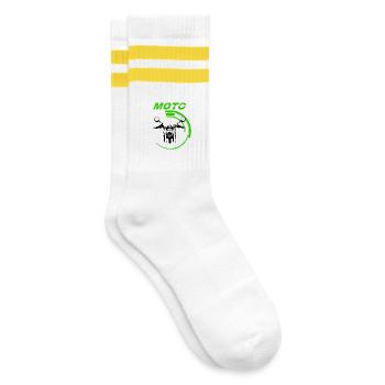 Motorrad - Gestreifte Tennissocken - Weiß/Gelb - Rechts