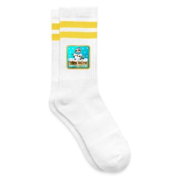 SCHNEE SCHAUFELN - DANKE FAULTIER - Gestreifte Tennissocken - Weiß/Gelb - Rechts