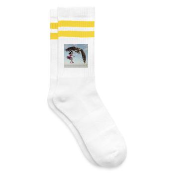 Schwingen am Himmel. - Gestreifte Tennissocken - Weiß/Gelb - Rechts