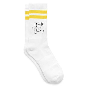 Taufe im Auftrag 3 D Effekt Fisch taucht ins Kreuz - Gestreifte Tennissocken - Weiß/Gelb - Rechts