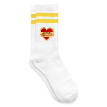 HERZ HERZLICHEN GLÜCKWUNSCH - Gestreifte Tennissocken - Weiß/Gelb - Rechts