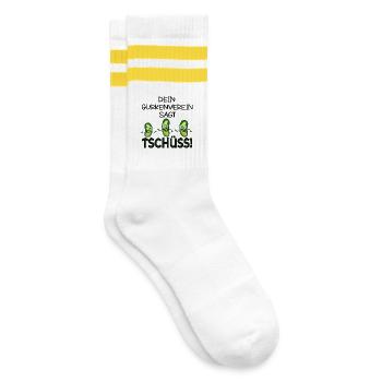 ABSCHIED KOLLEGEN TSCHÜSS GURKEN - Gestreifte Tennissocken - Weiß/Gelb - Rechts