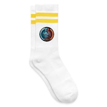 Woke alien - Gestreifte Tennissocken - Weiß/Gelb - Rechts