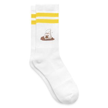 Kawaii Geist – Cozy Coffee & Books - Gestreifte Tennissocken - Weiß/Gelb - Rechts