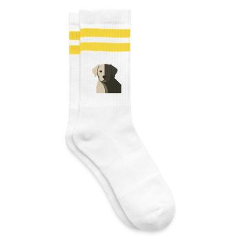 Baby Hund Puppy Schatten Gesicht Porträt - Gestreifte Tennissocken - Weiß/Gelb - Rechts