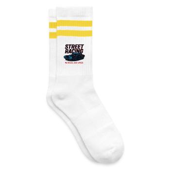 Street Racing – Keine Regeln, nur Geschwindigkeit - Gestreifte Tennissocken - Weiß/Gelb - Rechts