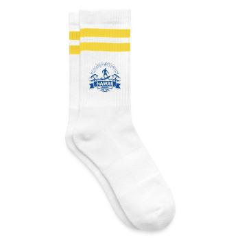 Hawaii Surfer Wellenreiter auf Pazifikwelle - Gestreifte Tennissocken - Weiß/Gelb - Rechts