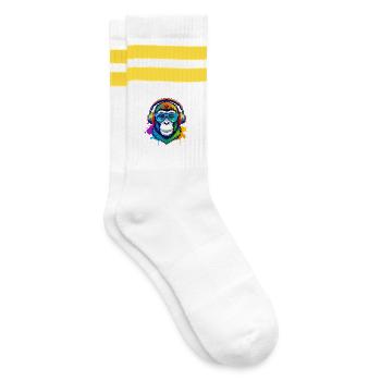 Rainbow Gorilla DJ with Headphones - Striped tennis socks - white/yellow - Right