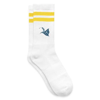 Starkes Sternen Einhorn, Edle Superheldin - Gestreifte Tennissocken - Weiß/Gelb - Rechts