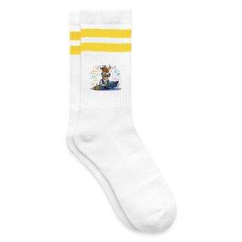 Designer infernal sur ordinateur portable - Chaussettes de tennis - blanc/jaune - Droite
