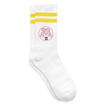 Hearts in Pink Love you Gift - Striped tennis socks - white/yellow - Right