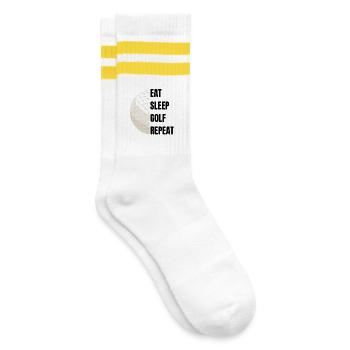 Mangez Dormez Répétez le Golf – Slogan du Golf - Chaussettes de tennis - blanc/jaune - Droite